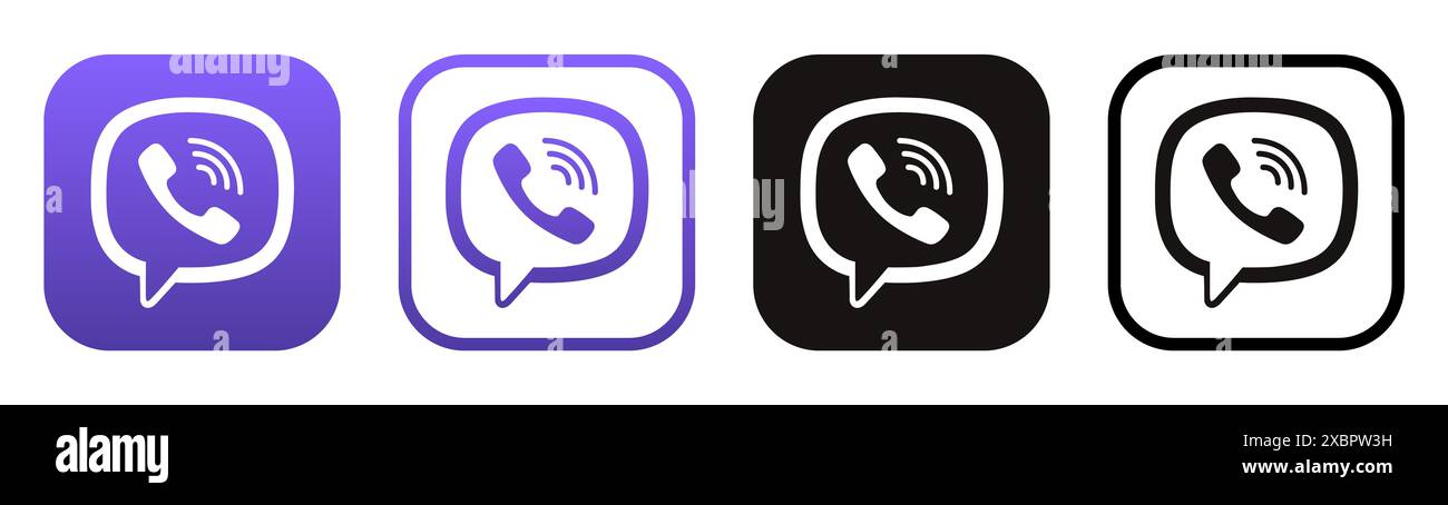 Kiew, Ukraine - 5. Februar 2024: Set von Viber-Symbolen für mobile Apps, gedruckt auf Papier. Viber ist eine plattformübergreifende VoIP- und Instant Messaging-Software Stockfoto