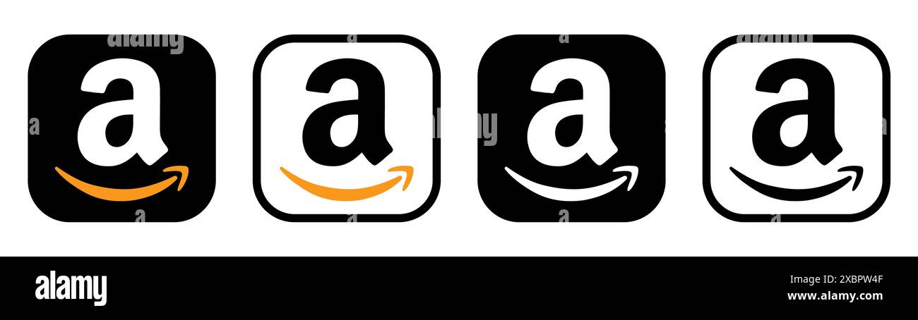 Kiew, Ukraine - 5. Februar 2024: Set mit Symbolen für die mobile App des Amazon Appstore, gedruckt auf Papier. Der Amazon Appstore ist ein App-Store, der von Amazon.com betrieben wird Stockfoto