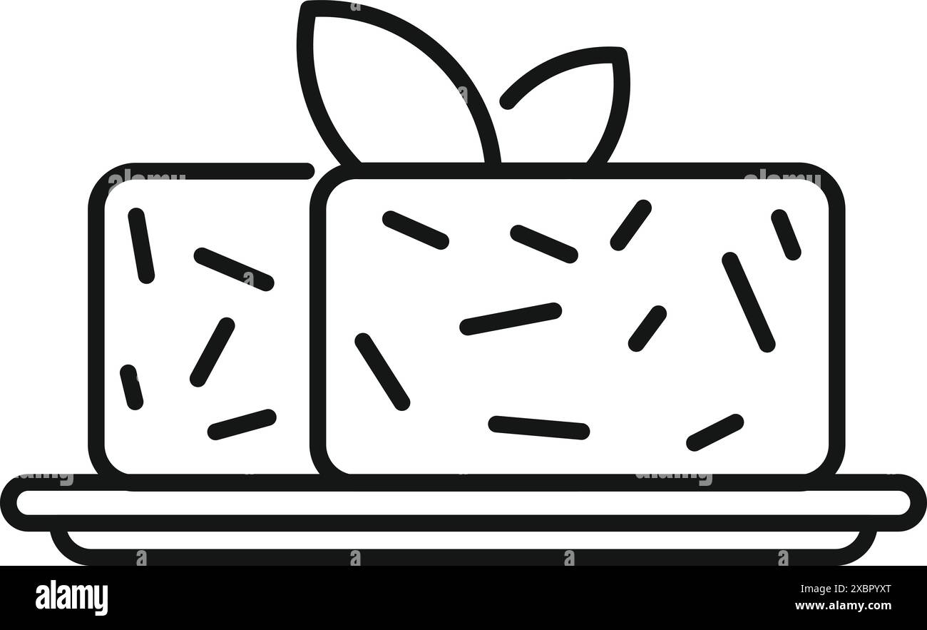 Line Art Icon eines quadratischen Desserts mit Topping, das Konzept der Bäckerei repräsentiert Stock Vektor