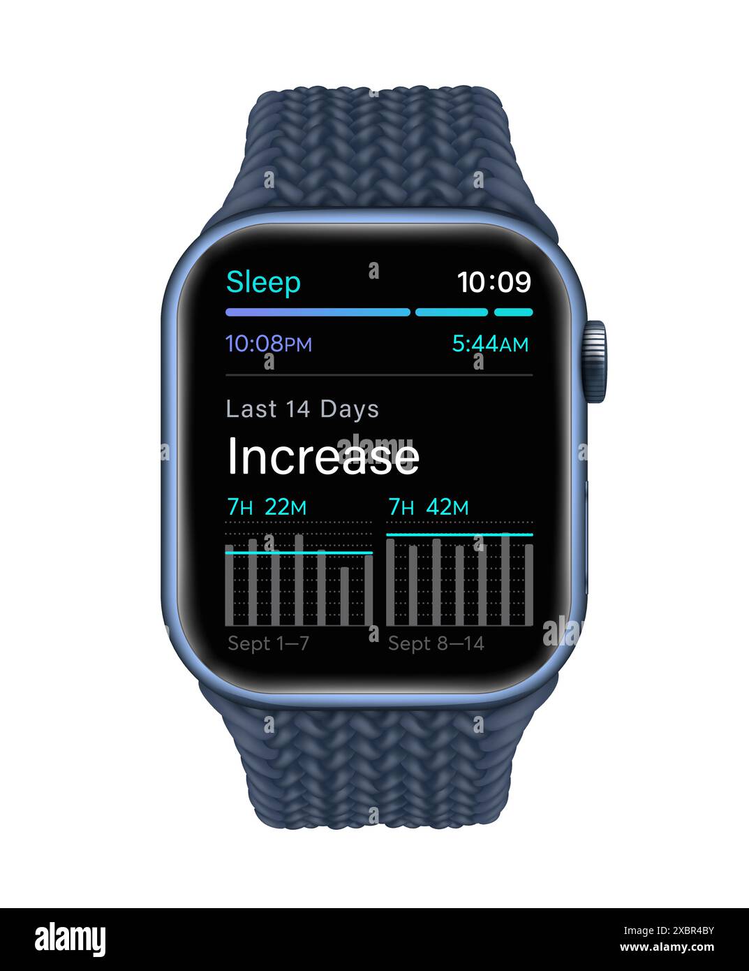 Kiew, Ukraine – 15. Februar 2022: Apple Watch Series 7 mit neuartiger Sleep App. Mit der Schlaf-App auf der Apple Watch können Sie Schlafenzeiten erstellen. R Stock Vektor