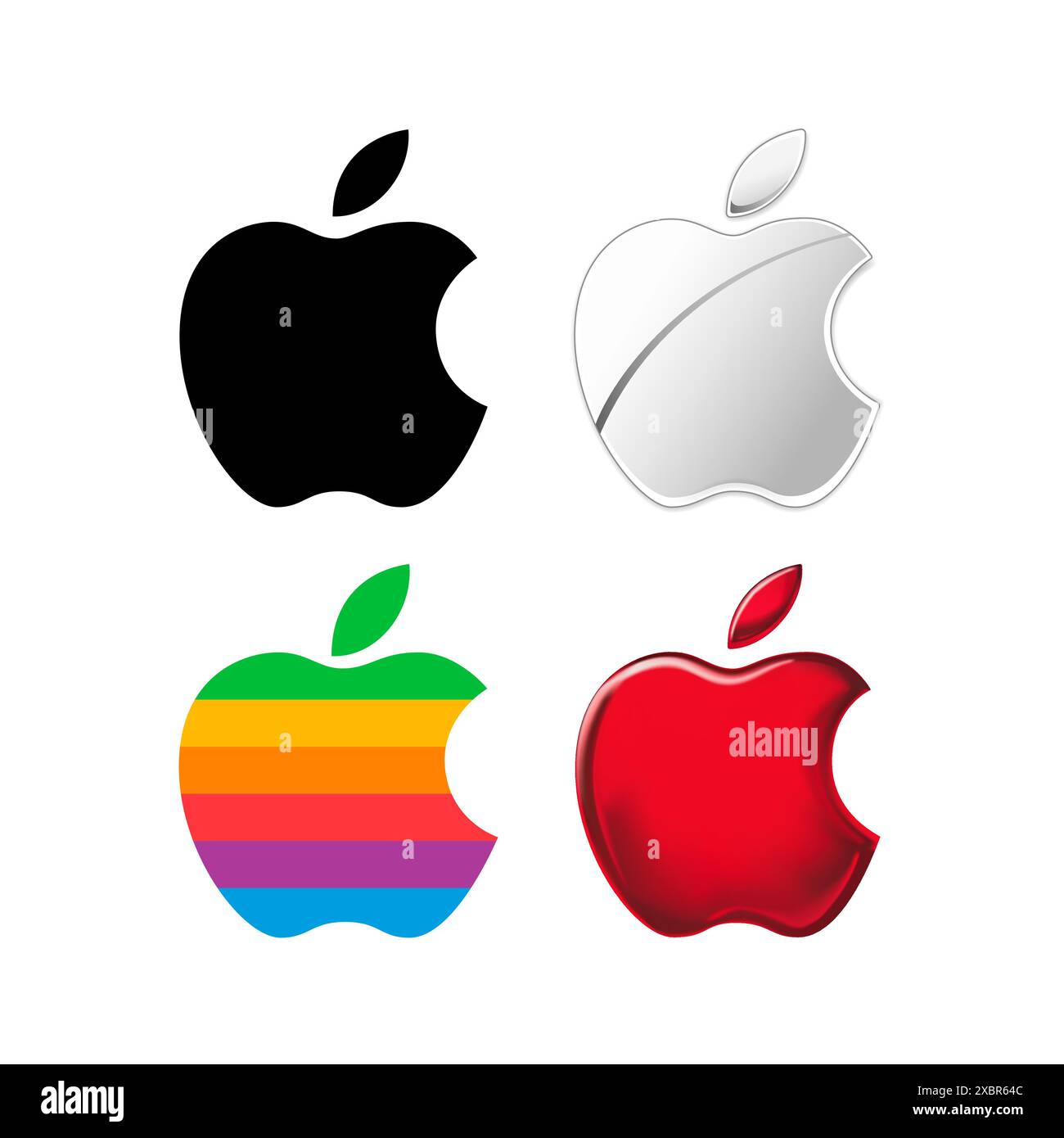 Kiew, Ukraine - 10. Juni 2022: Alte und neue Apple Logotypen auf weißem Hintergrund, Vektorillustration. Apple ist ein amerikanisches multinationales Unternehmen, t Stock Vektor