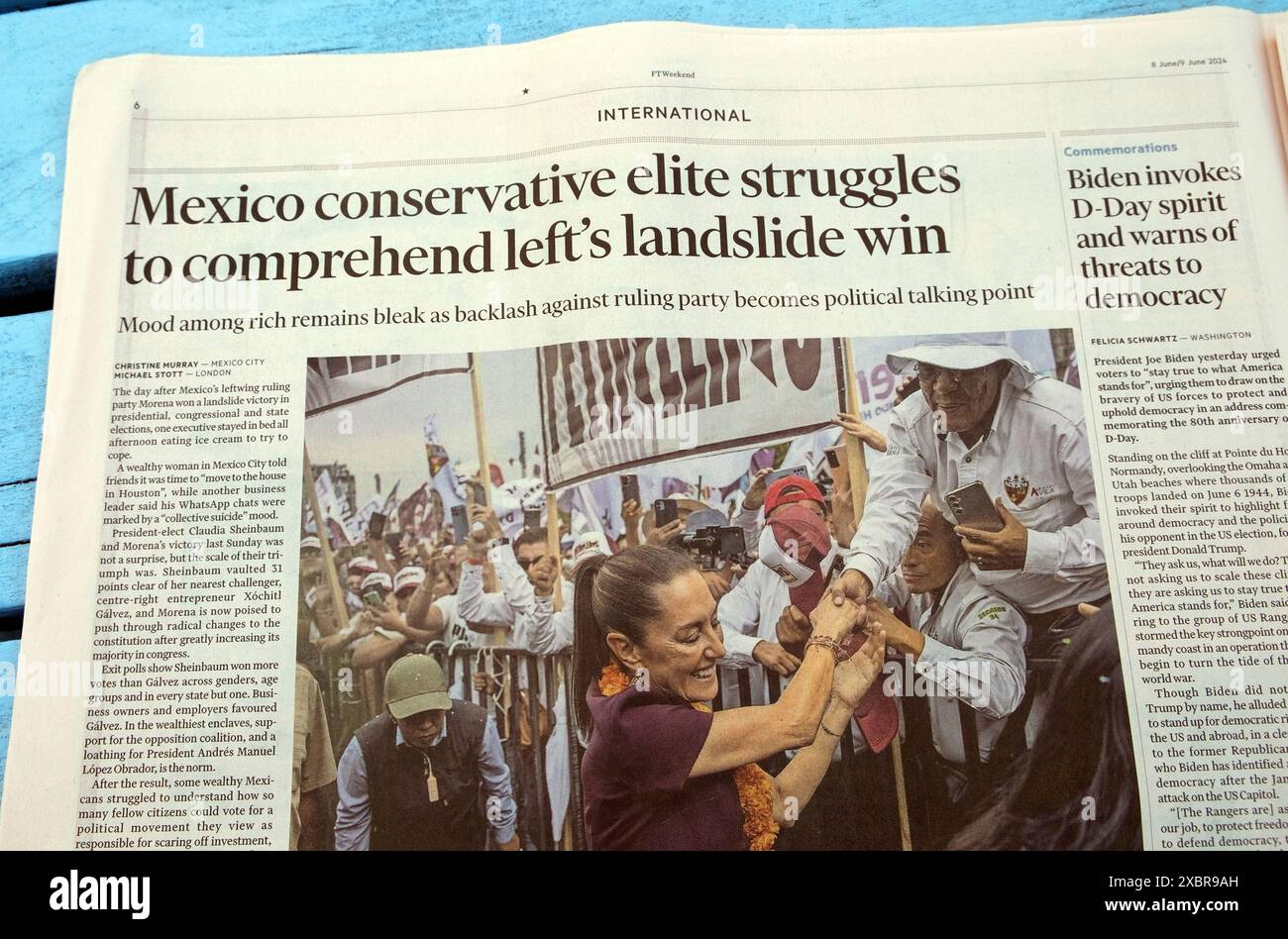 "Mexiko konservative Elite kämpft, um den Erdrutschsieg der Linken zu verstehen" FTWeekend Financial Times Schlagzeile 8. Juni 2024 London England Großbritannien Stockfoto