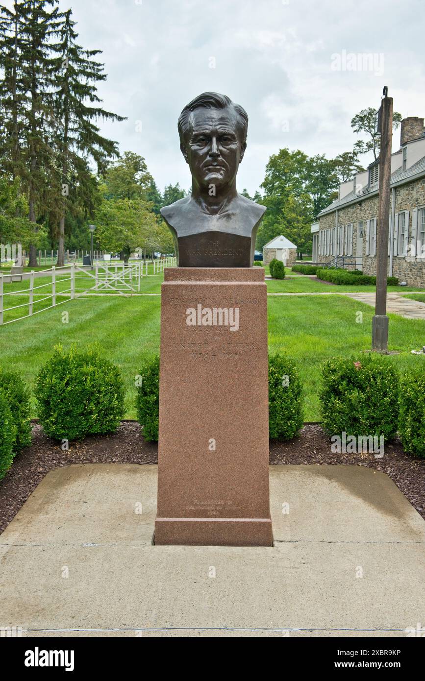 Der Kopf der Skulptur von Präsident Roosevelt. Heimat der Franklin D. Roosevelt National Historic Site. Springwood Estate, Hyde Park, New York State, USA Stockfoto