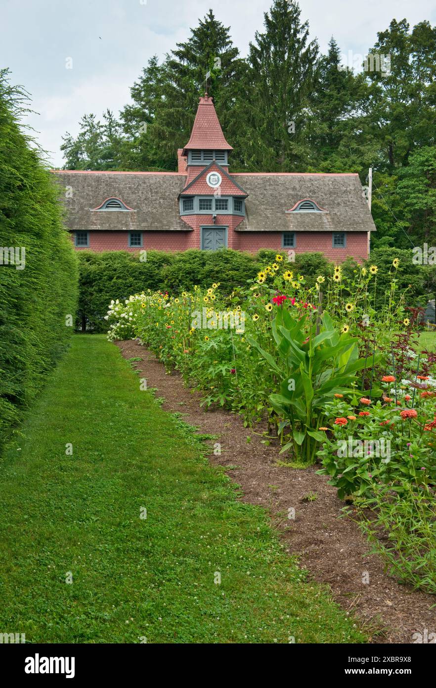 Pferdestallgebäude. Heimat der Franklin D. Roosevelt National Historic Site. Springwood Estate, Hyde Park, New York State, USA Stockfoto