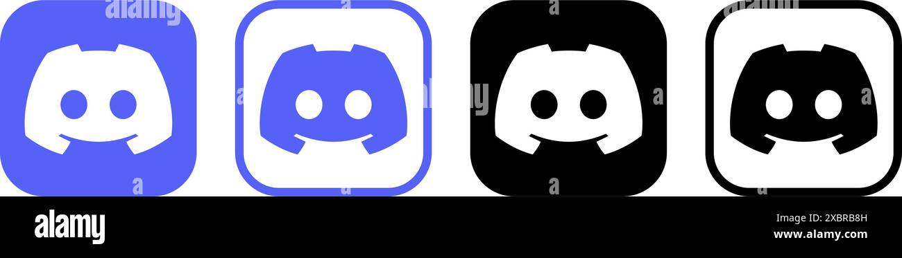 Satz von Symbolen für die Discord-App, isoliert auf weißem Hintergrund, Vektorillustration. Discord ist eine Social-Media-Plattform für Instant Messaging und VoIP Stock Vektor