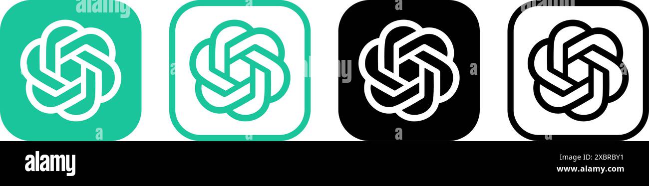 Satz von Symbolen der OpenAI ChatGPT Mobile App, isoliert auf einer weißen Hintergrundvektorillustration. ChatGPT – Chat Generative Pre-Training Transformer ist ein Cha Stock Vektor