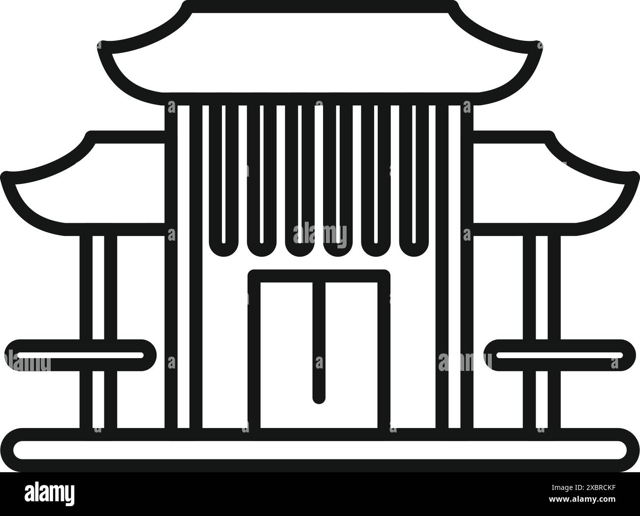 Einfache Linienzeichnung eines traditionellen asiatischen Gebäudes mit Pagodendächern, die östliche Kultur repräsentieren Stock Vektor