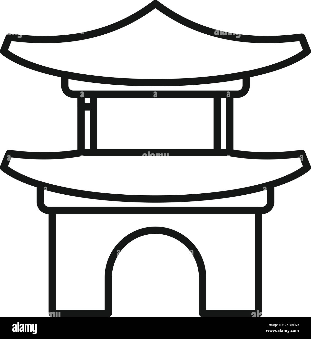 Einfache Linienzeichnung eines Gebäudes im asiatischen Stil, vielleicht eines Tempels oder Palastes Stock Vektor