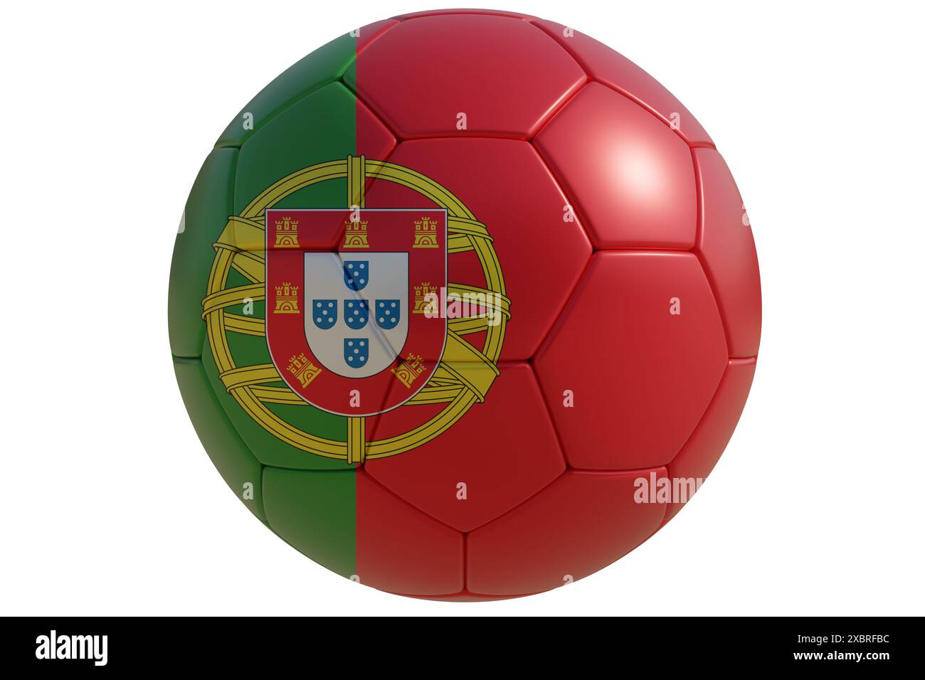 Fußball mit portugiesischer Flagge isoliert auf weißem Transparent. Fußball in Portugal Stockfoto