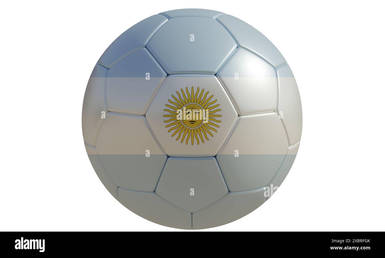Fußball mit argentinischer Flagge isoliert auf weißem Transparent. Fußball in Argentinien Stockfoto