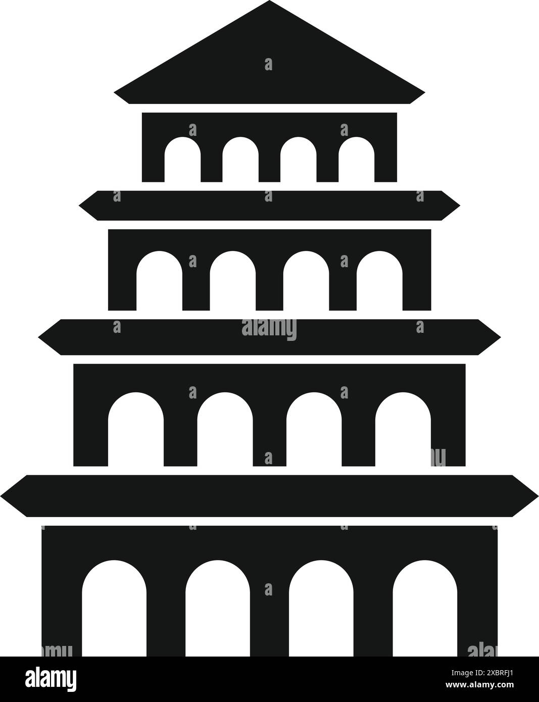 Einfache schwarz-weiße Illustration einer alten Fassade des kolosseums mit Bögen und einem Dach Stock Vektor