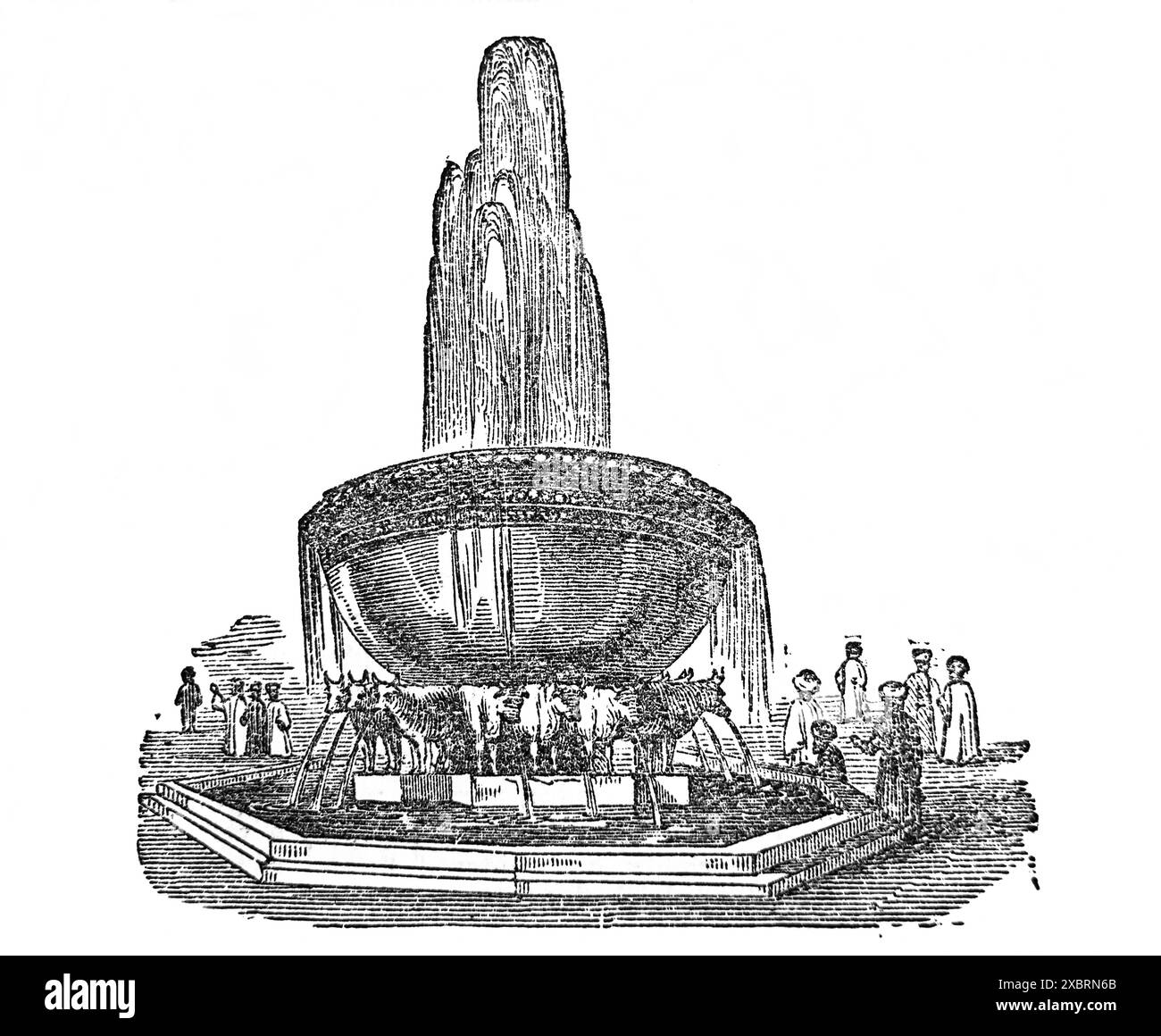 Illustration der vermeintlichen Form des Brazener Meeres, eines großen Beckens, das im Innern Hof des Tempels von Jerusalem stand, damit die Priester ihr tun konnten Stockfoto