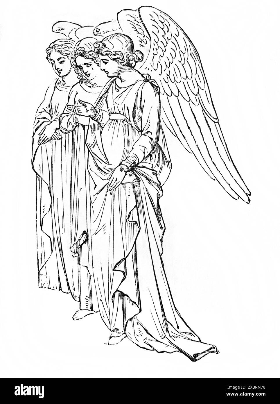 Holzgravierung der Engel ' sind sie nicht alle dienende Geister, die zum Minister für sie ausgesandt werden sollen Erben der Erlösung sein' (Hebräer 1,14) Antike Stockfoto