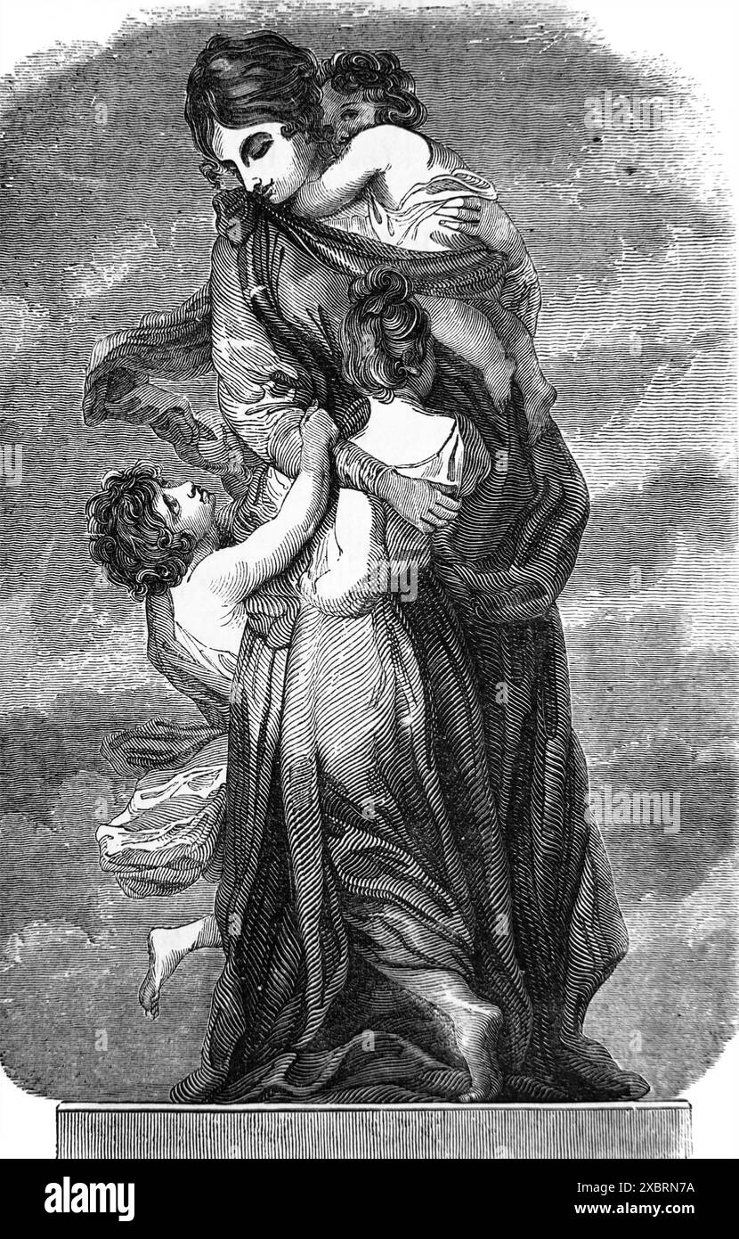 Holzgravur der Nächstenliebe (Korinther) aus der antiken, illustrierten Familienbibel des 19. Jahrhunderts Stockfoto