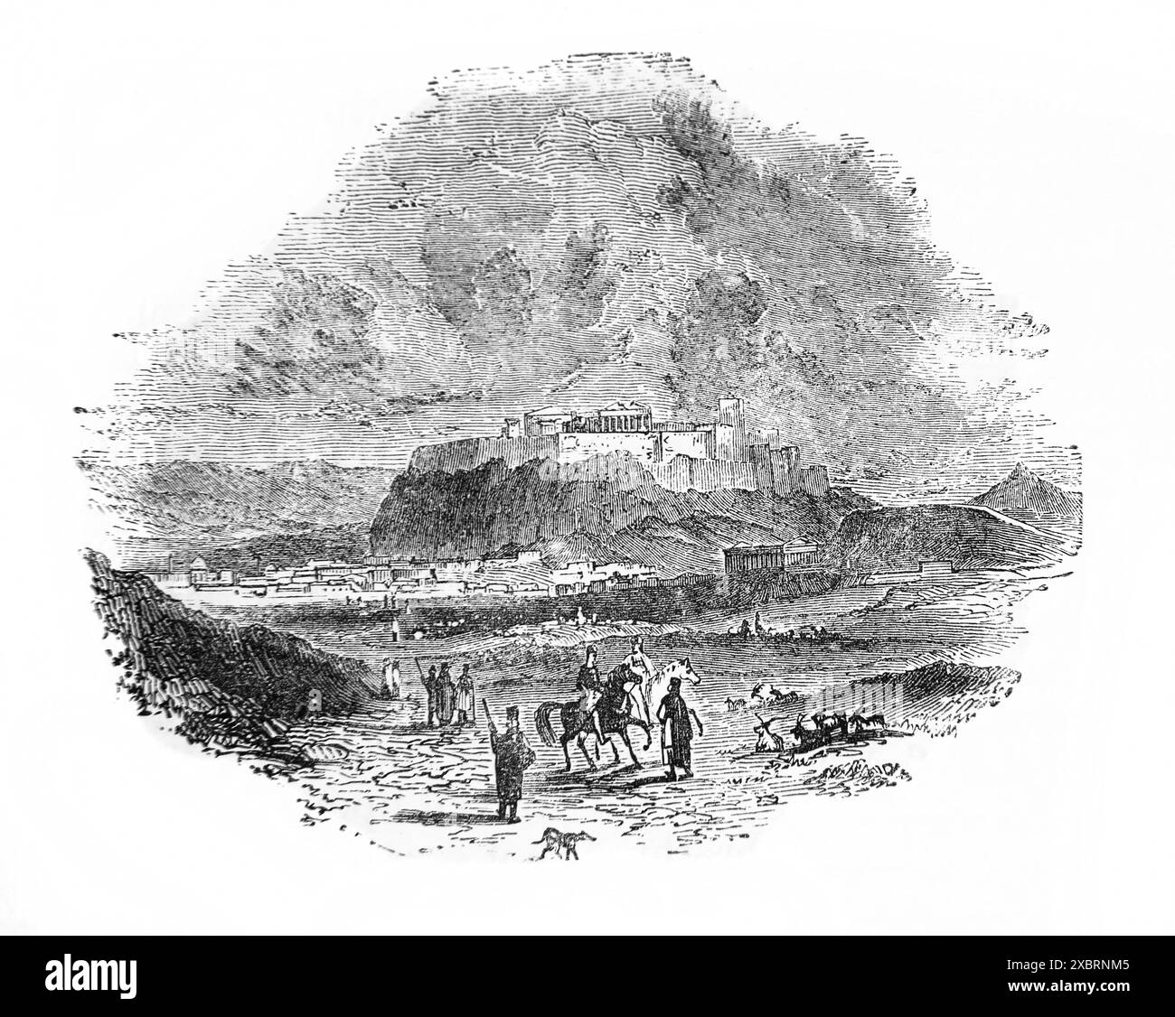 Holzgravur von Athen Griechenland in der antiken illustrierten Familienbibel des 19. Jahrhunderts Stockfoto