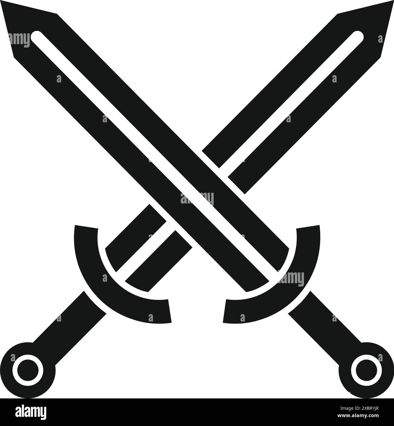 Dieses einfache Symbol aus zwei gekreuzten Schwertern ist perfekt für die Darstellung von Schlacht, Krieg oder Konflikt Stock Vektor