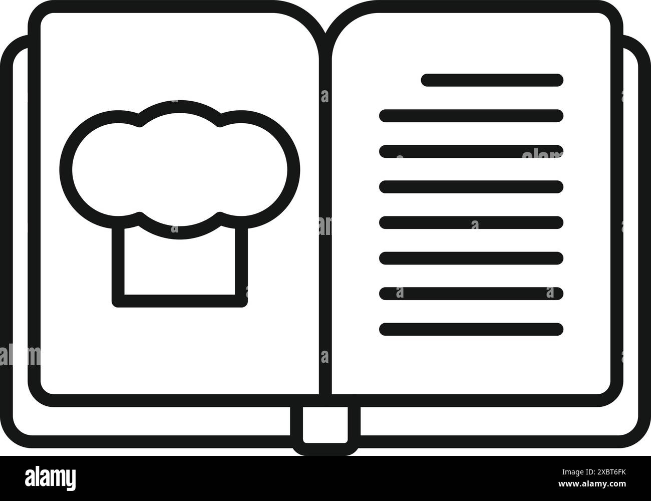 Offenes Kochbuch mit kulinarischen Rezepten und Kochmütze, mit Vorschlägen für köstliche Mahlzeiten und Kochanweisungen Stock Vektor