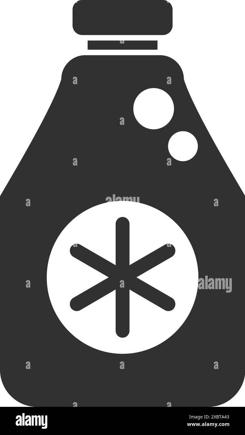 Schwarz-weißes Symbol für eine Frostschutzflasche, das auf die Verwendung als Kälteschutz in Fahrzeugen oder anderen Anwendungen hinweist Stock Vektor