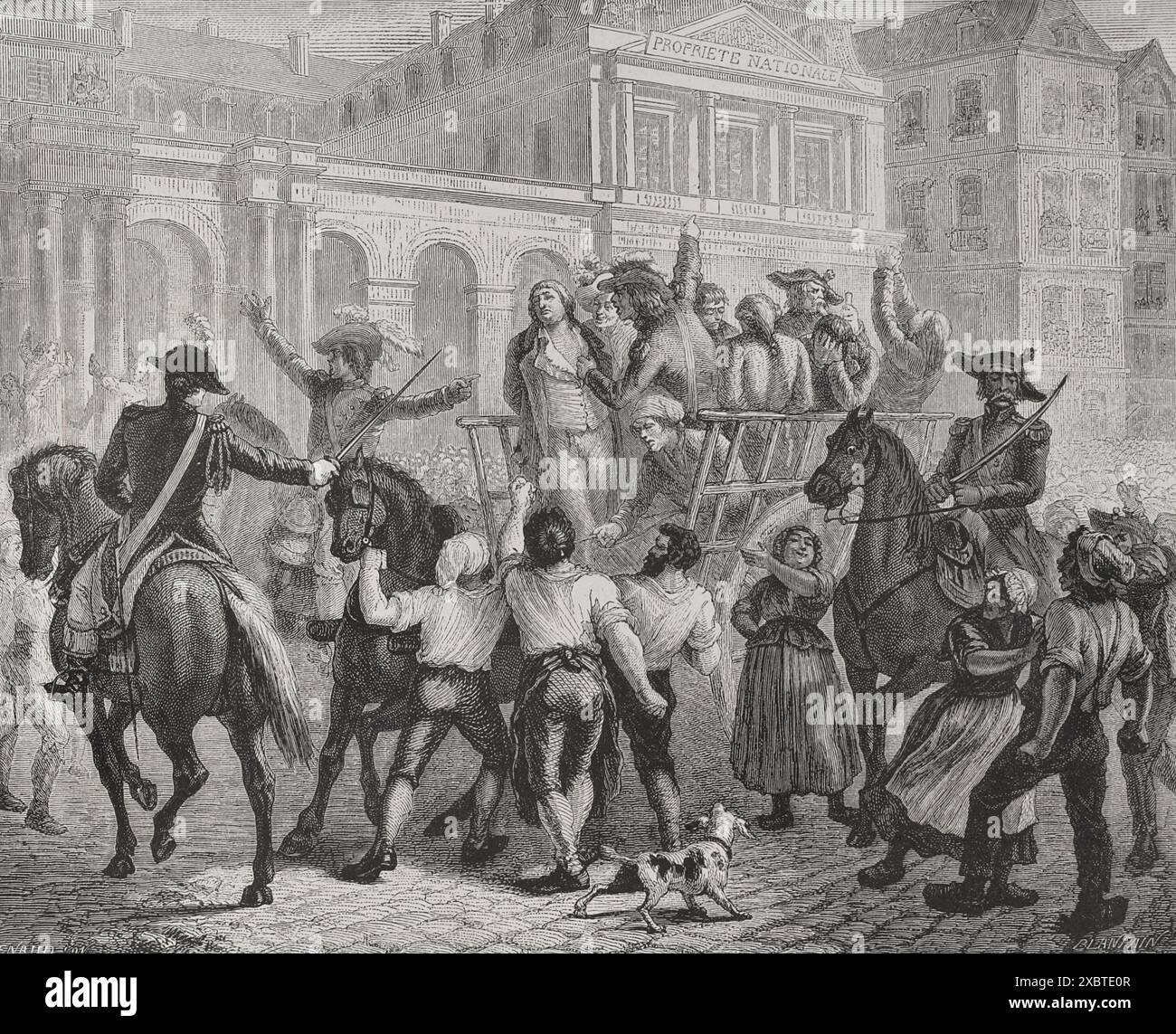 Louis Philippe II. (1747-1793). Herzog von Orléans (1785-1793). Des Hochverrats angeklagt, wurde zum Tode verurteilt und am 6. November 1793 guillotiniert. Der Herzog von Orléans wird zum Gerüst geführt. Gravur von Blanpain. "Geschichte der Französischen Revolution". Band I, 1876. Stockfoto