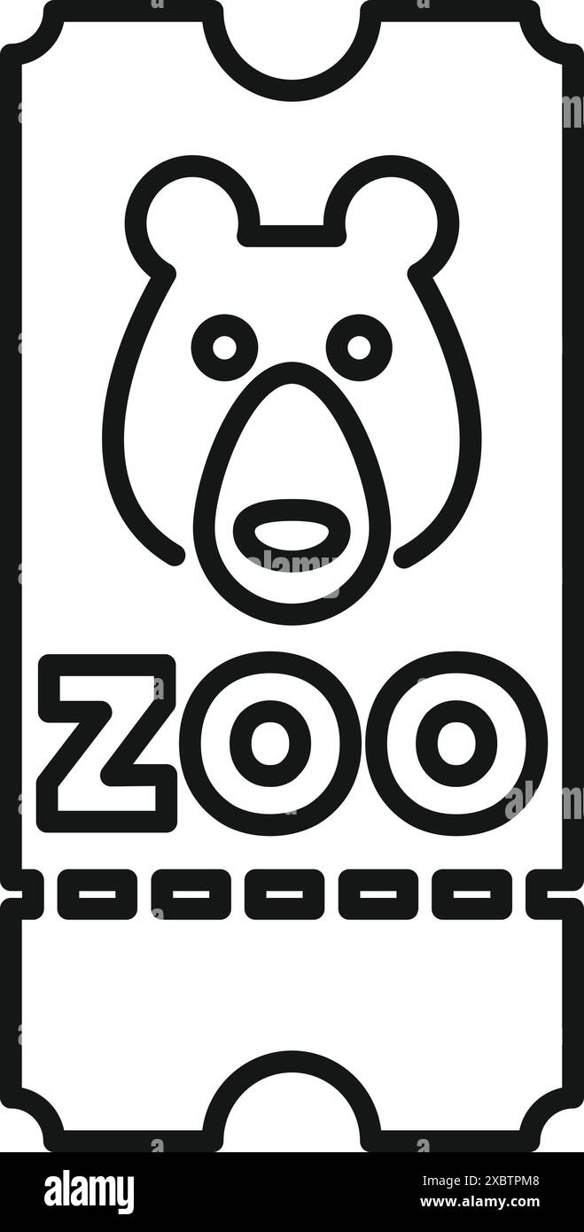 Einfaches Symbol für die Linienzeichnung eines Zoo-Tickets mit einem lächelnden Bärengesicht Stock Vektor