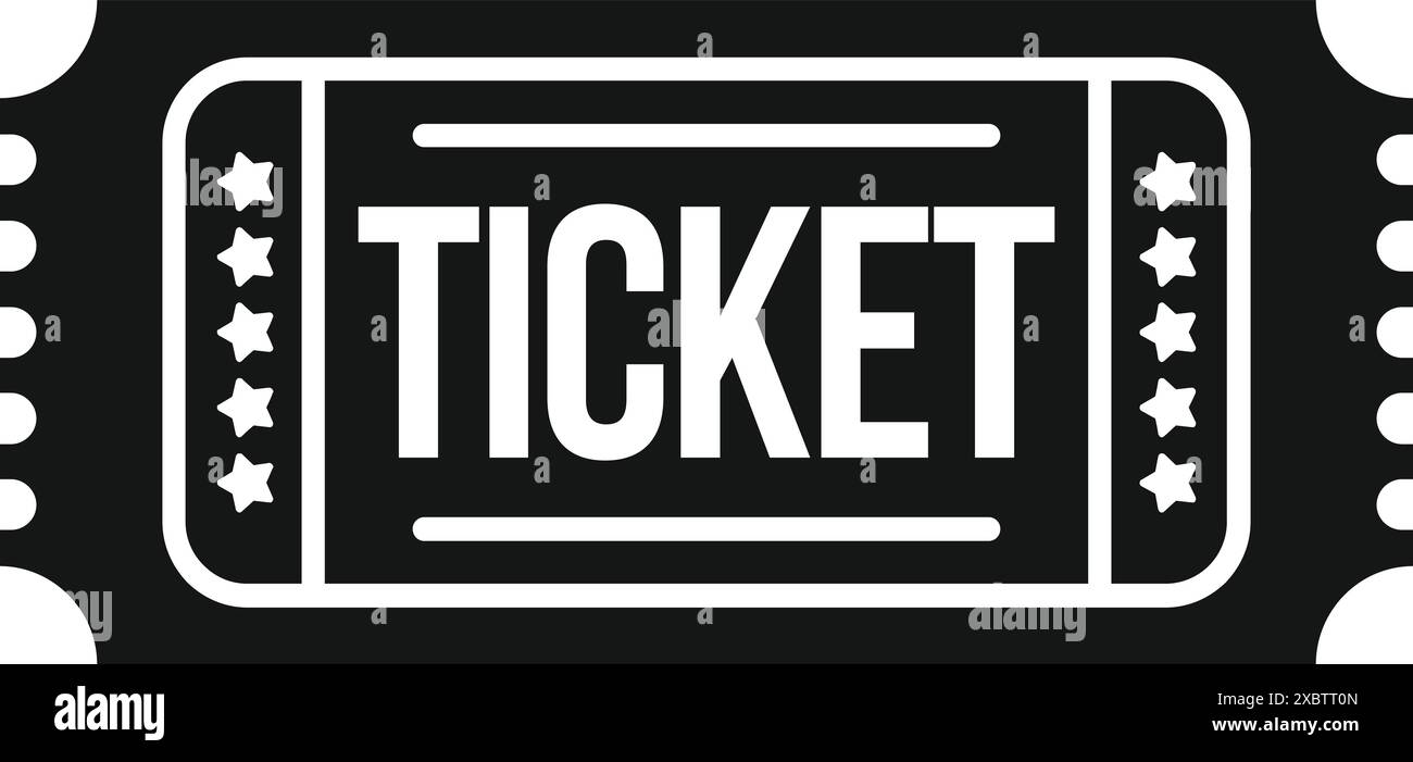 Schwarzes Ticket-Symbol für Eintritt, Pass oder Eintritt für Veranstaltungen, Reisen oder Unterhaltung Stock Vektor