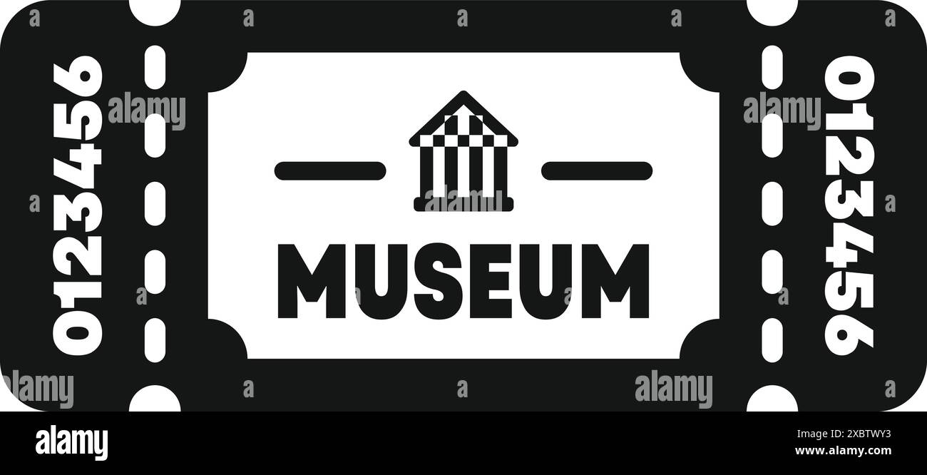 Ein schwarz-weißes Symbol, das ein Museumsticket darstellt und den Zugang zu Kunst und Geschichte ermöglicht Stock Vektor