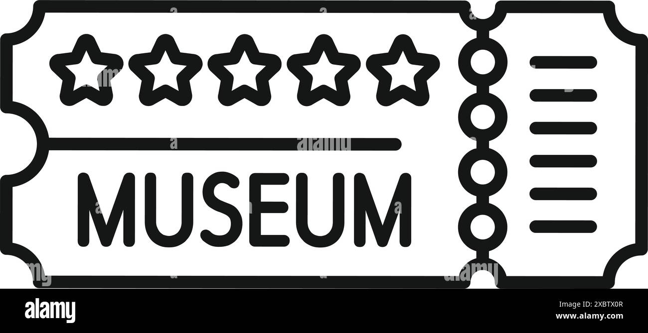 Einfaches Kunstsymbol der schwarzen Linie einer Museumskarte mit 5 Sternen Stock Vektor
