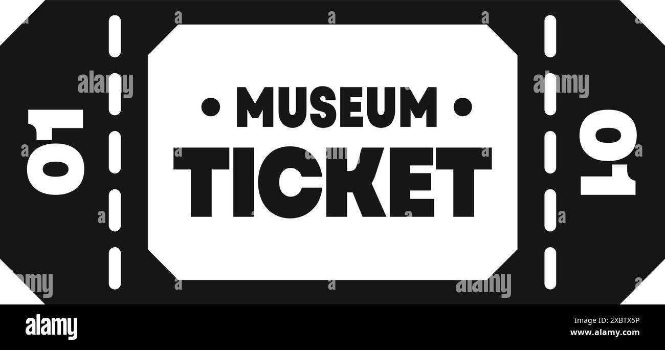 Einfaches Schwarzweiß-Ticket, das Besuchern Zugang zu einer Museumsausstellung gewährt Stock Vektor