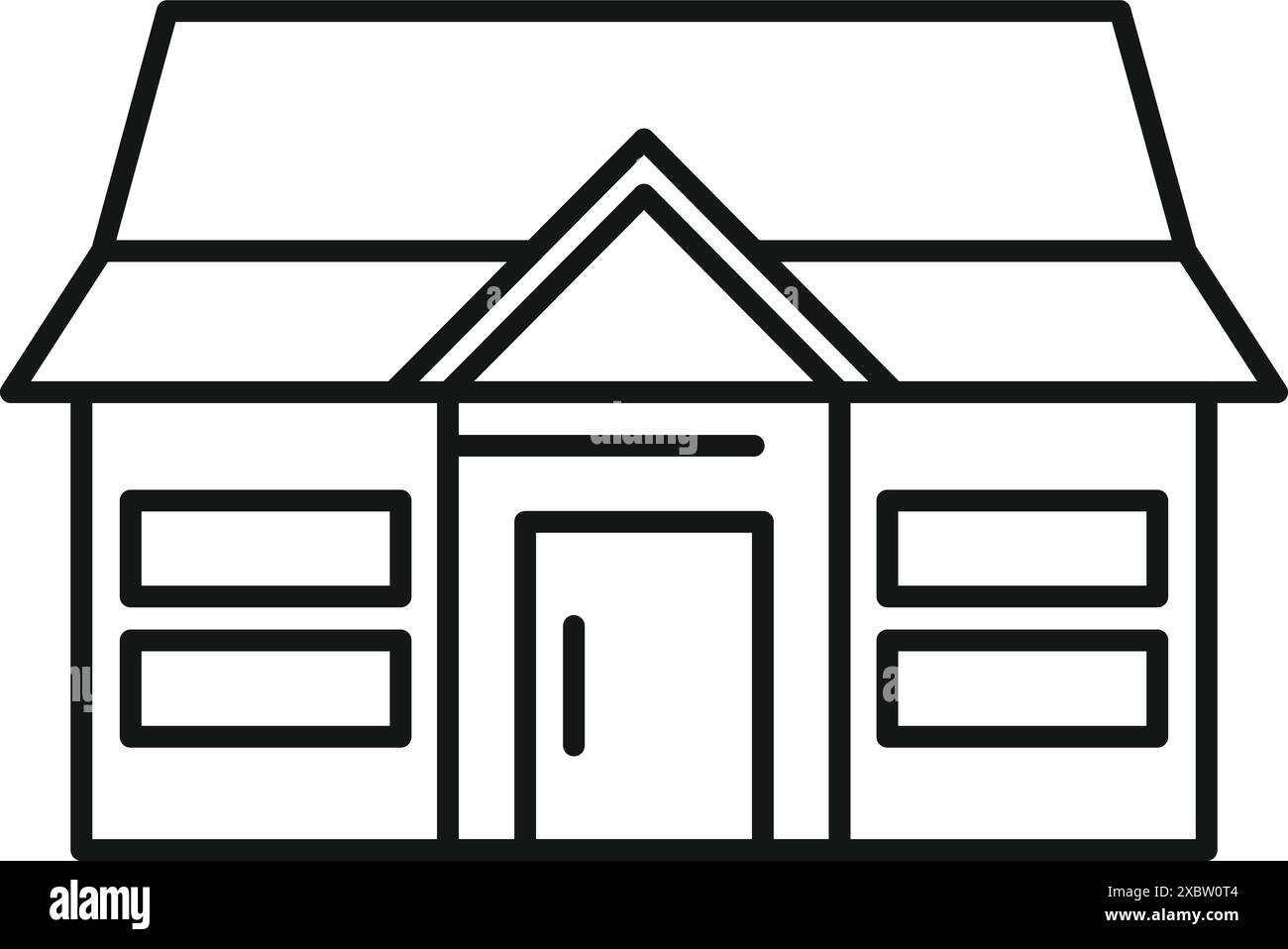 Einfache schwarz-weiße Linienzeichnung eines Hauses mit Garage, geeignet für Architekturpläne oder Immobilienmarketing Stock Vektor