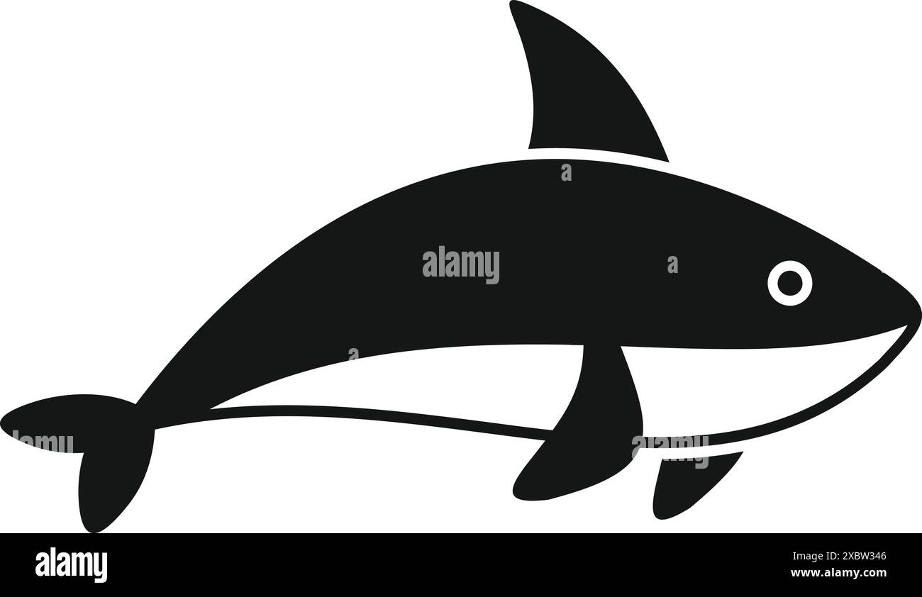 Schlichtes Schwarz-weiß-Symbol für einen Killerwal, der schwimmt Stock Vektor