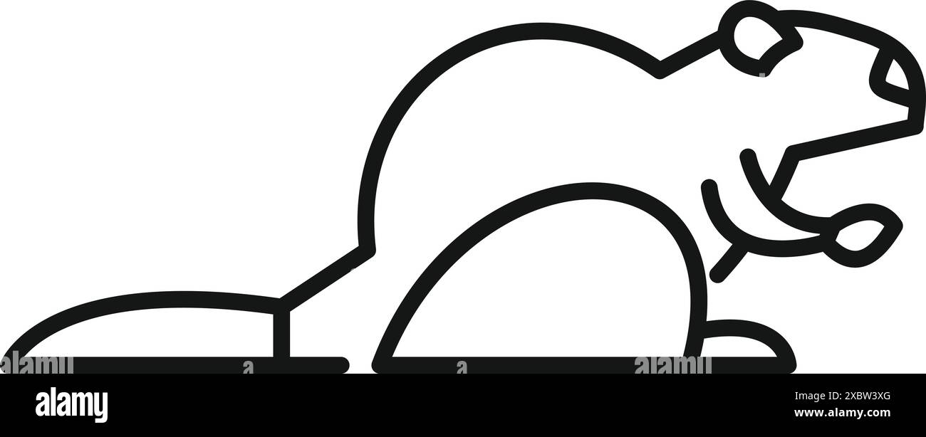 Einfaches Symbol eines kanadischen Bibers, der an Holz nagt und einen Ast in den Pfoten hält Stock Vektor