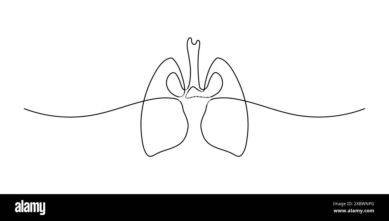 Kontinuierliche Einzeichenzeichnung des menschlichen Organs - Lunge. Minimalistisches Lungendesign. Gesunder Mensch. Vektorabbildung. Stock Vektor