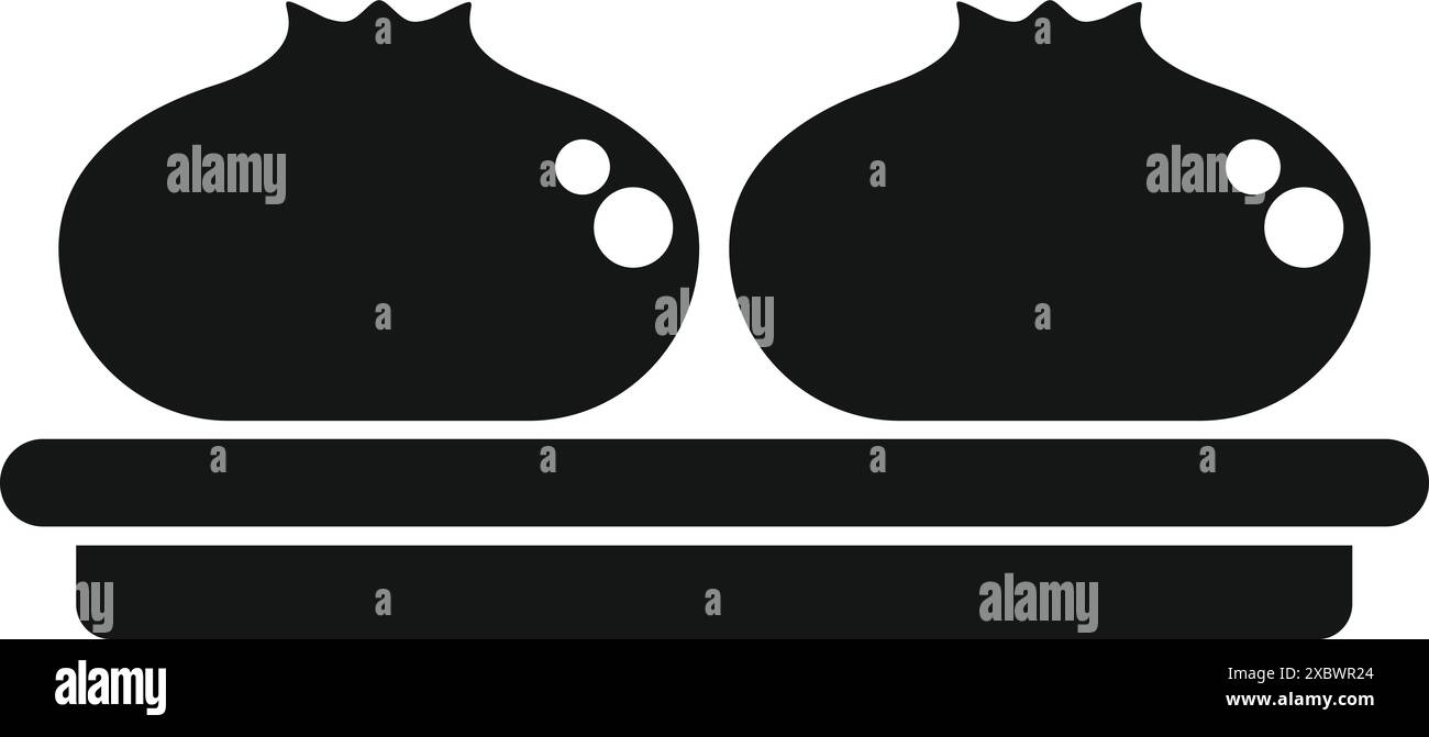 Zwei gedämpfte Brötchen sitzen auf einem Holztablett, die als leckerer Snack oder leichte Mahlzeit genossen werden können Stock Vektor