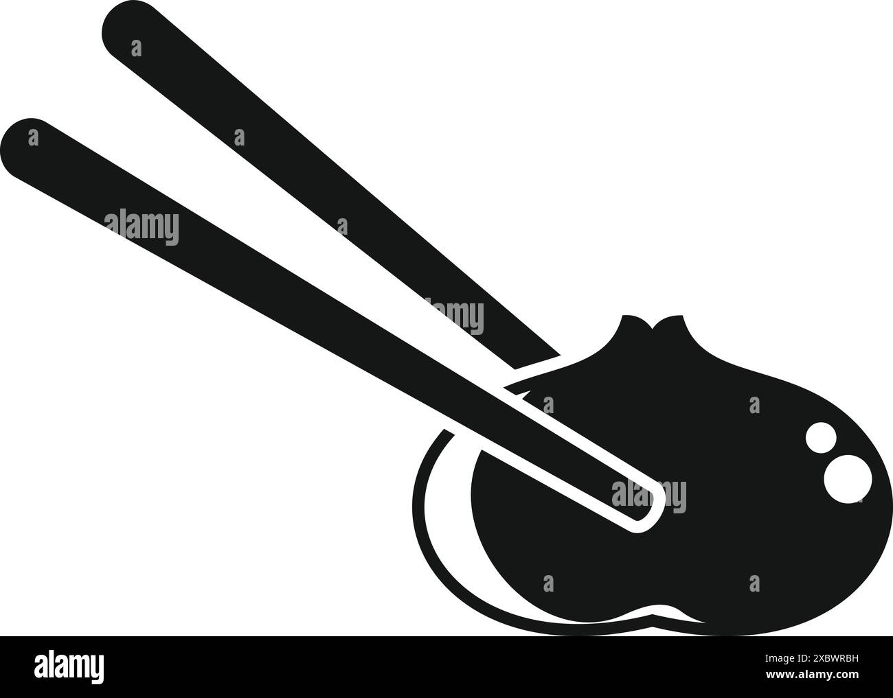 Schwarz-weiße Ikone eines Baozi-Brötchens, das von Essstäbchen gehalten wird und asiatische kulinarische Traditionen repräsentiert Stock Vektor