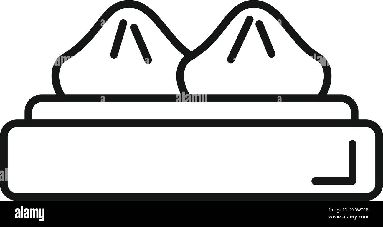 Symbol der Linie von zwei gedämpften Baozi, die in einem hölzernen Dampfkorb liegen Stock Vektor