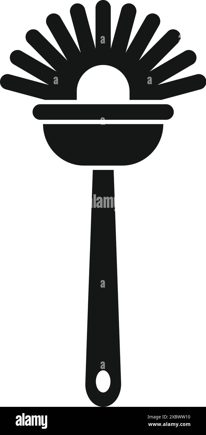 Einfache schwarze Silhouette einer Spülbürste mit langem Griff, ideal für die Darstellung von Reinigungskonzepten Stock Vektor