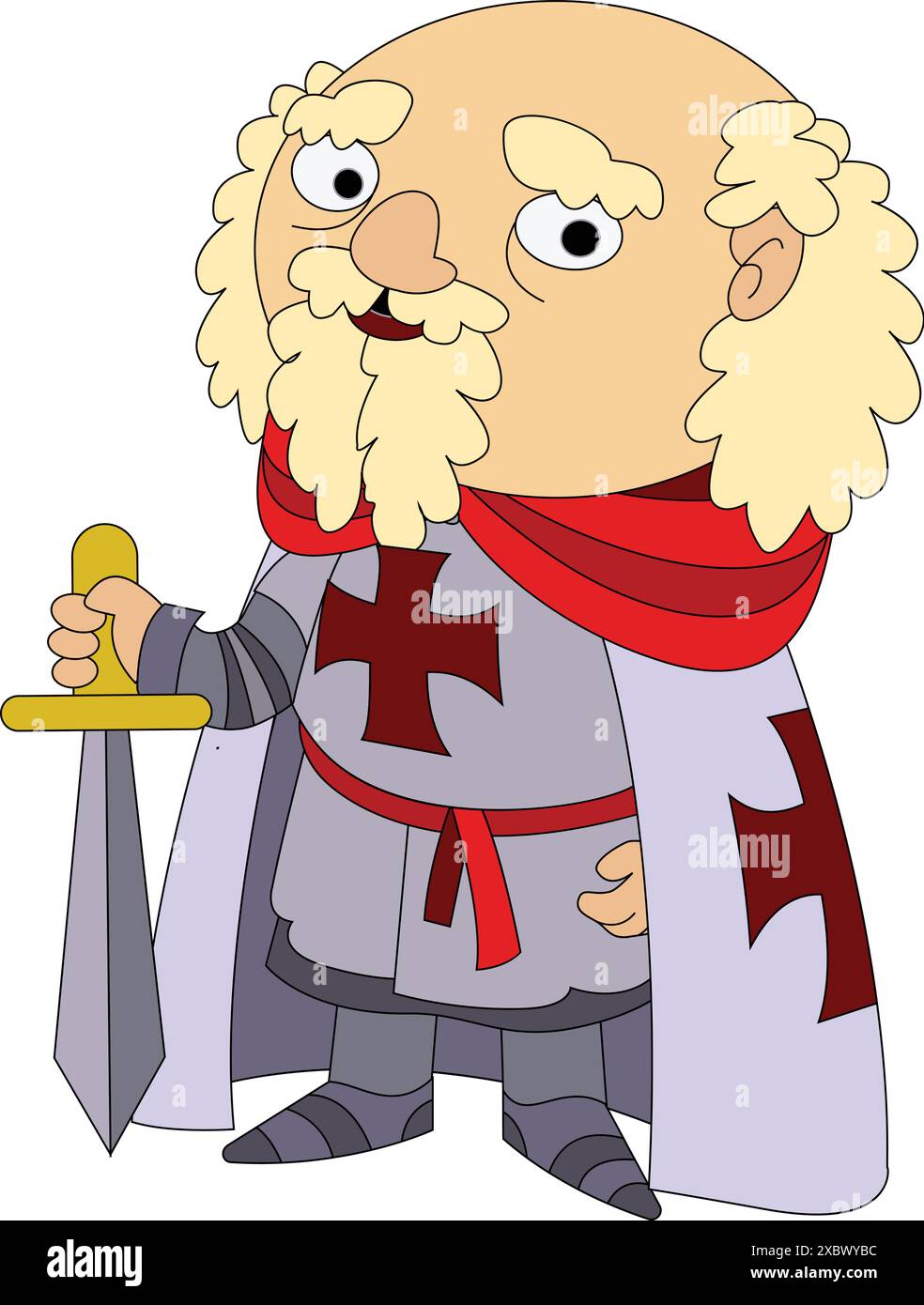 Trickkamerritter mit Schwert, rotes Kreuz, auf weißem Hintergrund Stock Vektor
