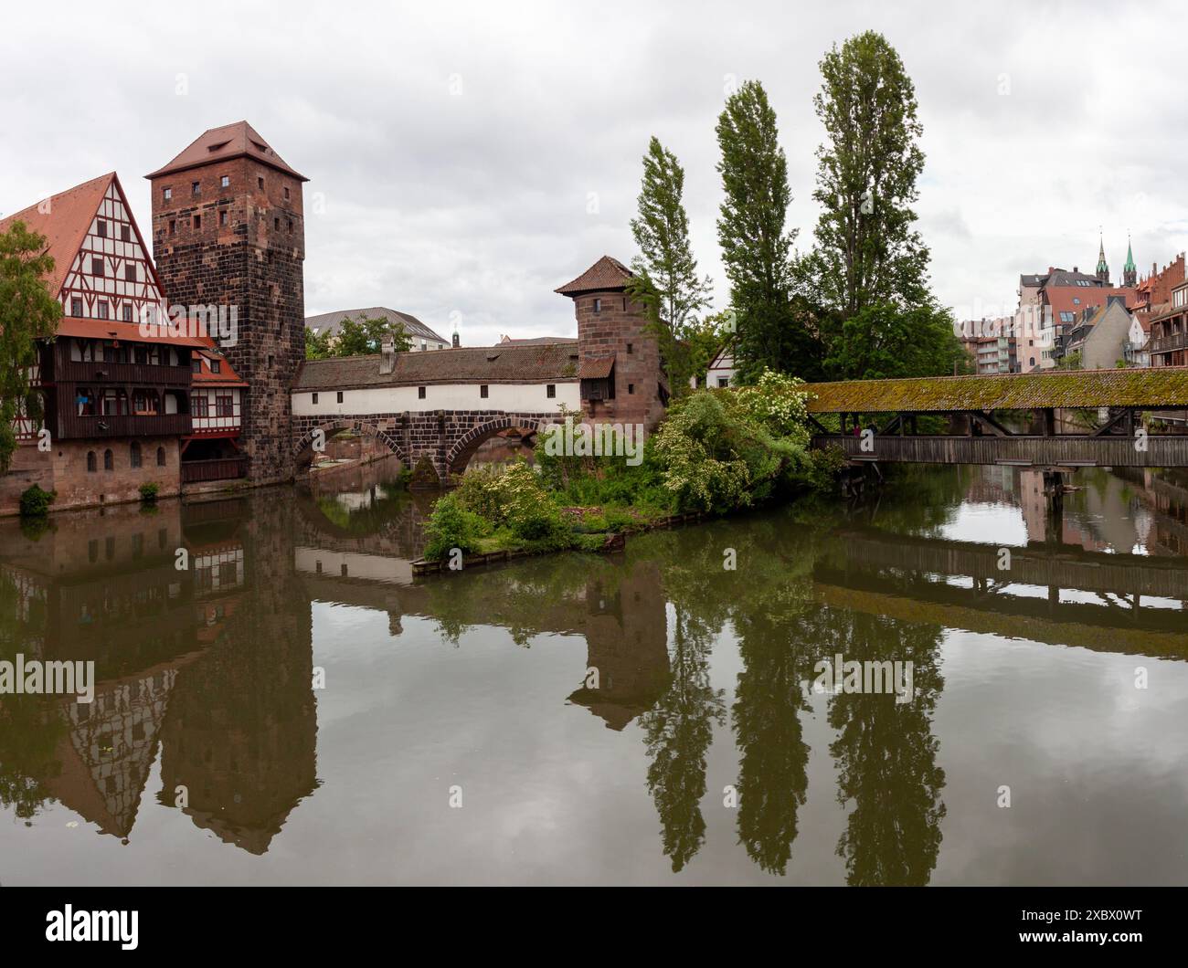 Weinstadel, Henkersteg und Henkerturm im Zentrum der Nürnberger Altstadt. Reisen Sie in Bayern Stockfoto