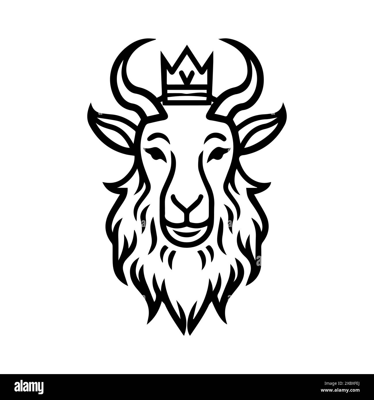Ziegenkönig-Logo oder moderne Linie. Vektorgrafik und Ikonendesign mit auffälligen Konturen. Schwarz-weiß Pixel Perfect minimalistisches Symbol isoliert weiß Stock Vektor