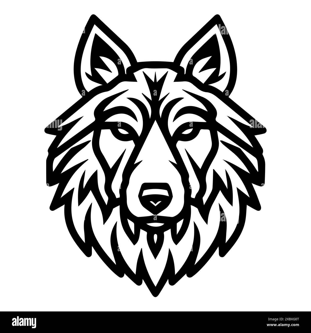 Wolf Tribal Ornament Logo oder moderne Linie Symbol. Vektorgrafik und Ikonendesign mit auffälligen Konturen. Schwarz-weiß Pixel Perfect minimalistisches Symbol ist Stock Vektor