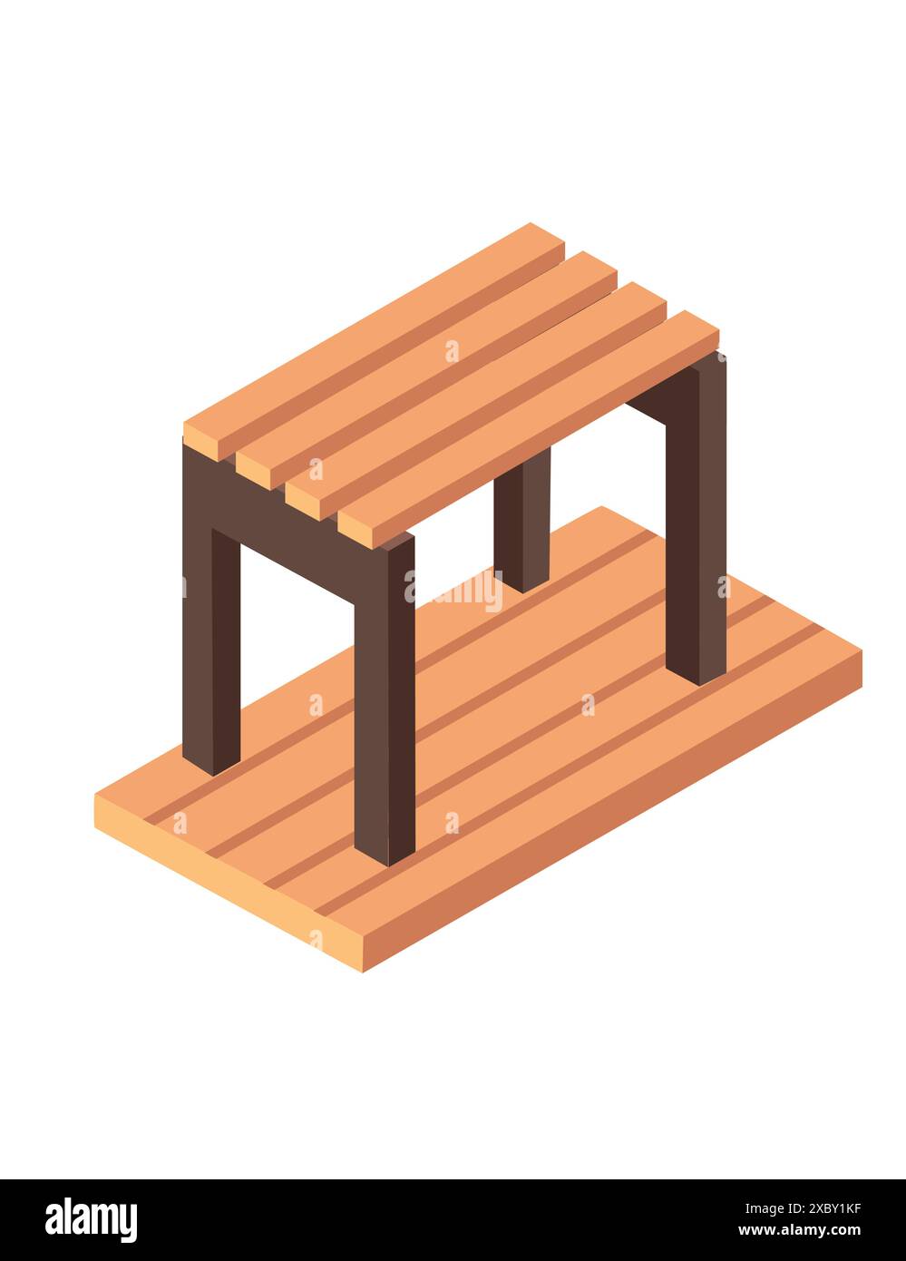 Isometrischer rechteckiger moderner Pavillon aus Holzdielen für öffentliche Parks Vektorillustration isoliert auf weißem Hintergrund Stock Vektor