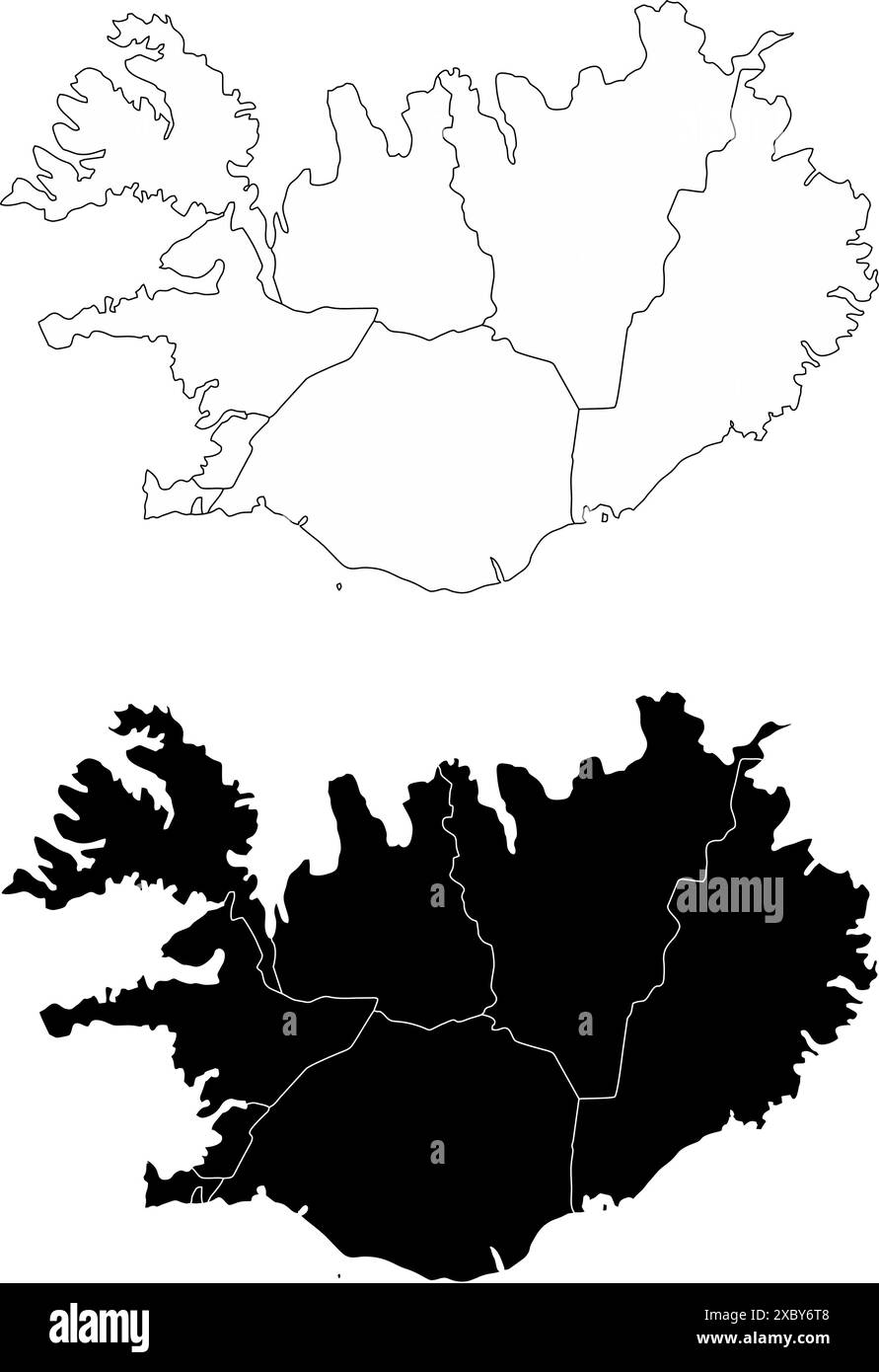 Die schwarz-weißen Verwaltungskarten Islands Stock Vektor