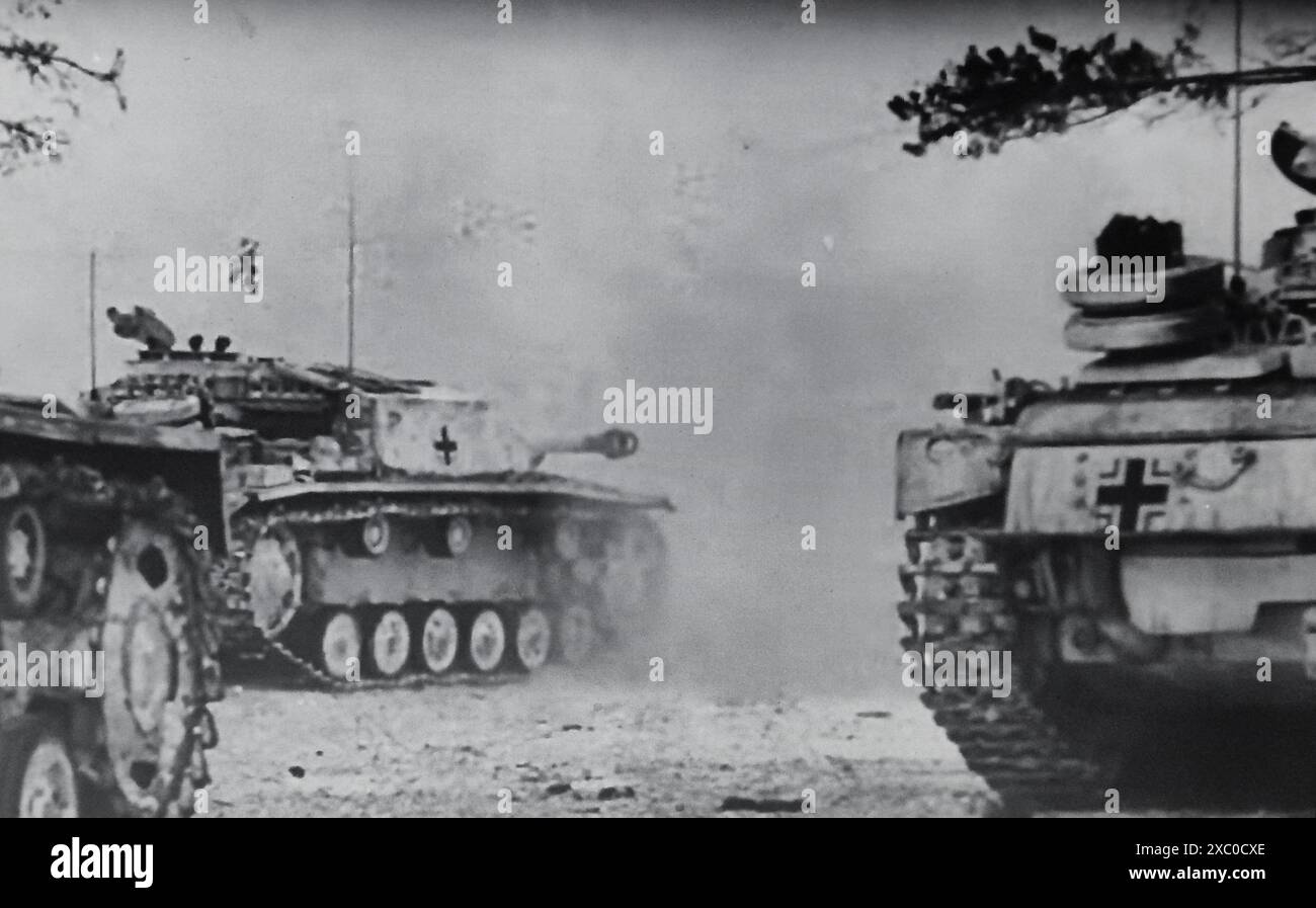 World war Two s&W Screenshot Foto . Deutsche Sturmgeschütze im Wintermonat Februar 1943 an der russischen Front Stockfoto
