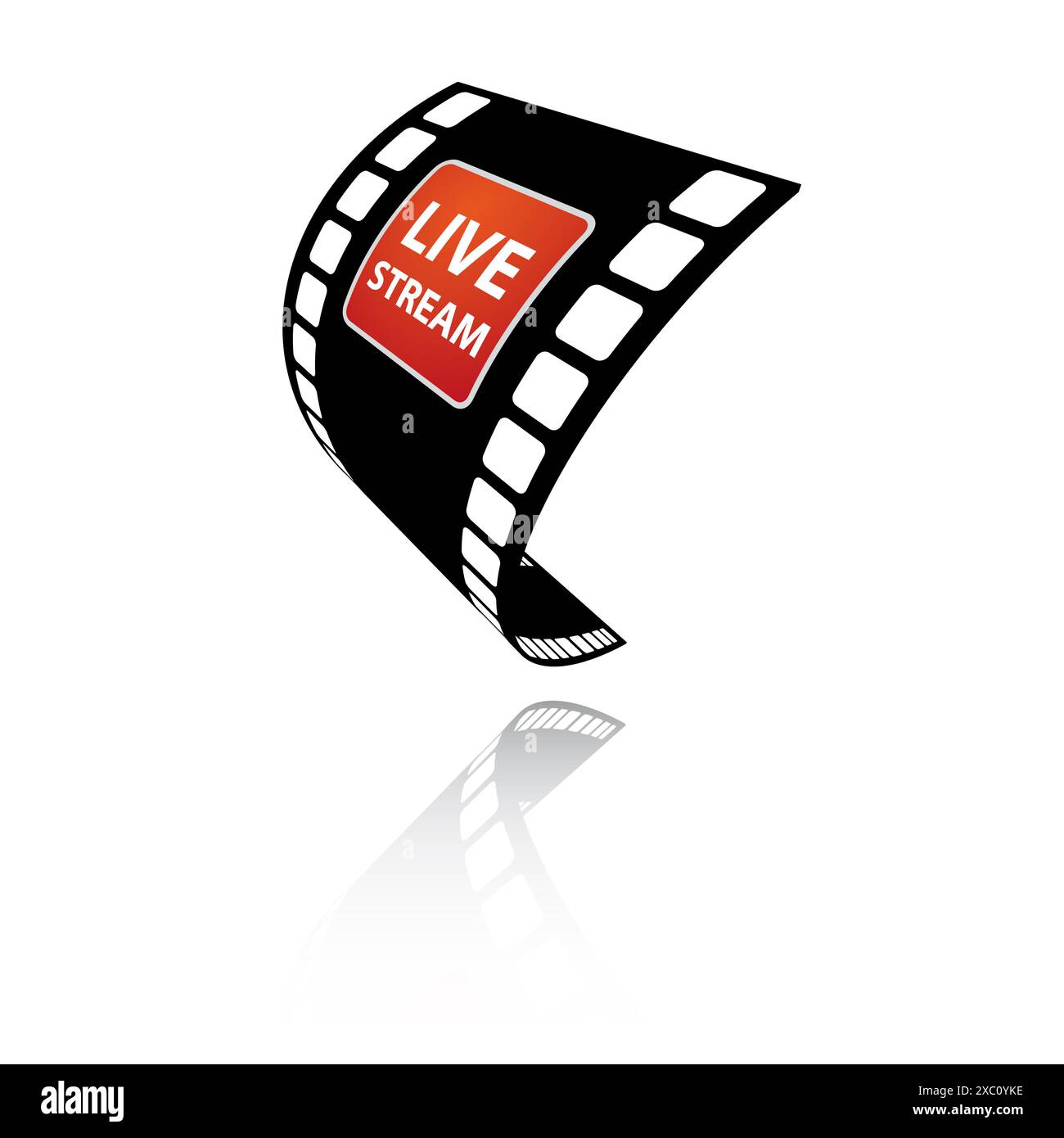 Geschwungener Filmstreifen mit Livestream-Textsymbol für Streaming und Medienübertragung Stockfoto