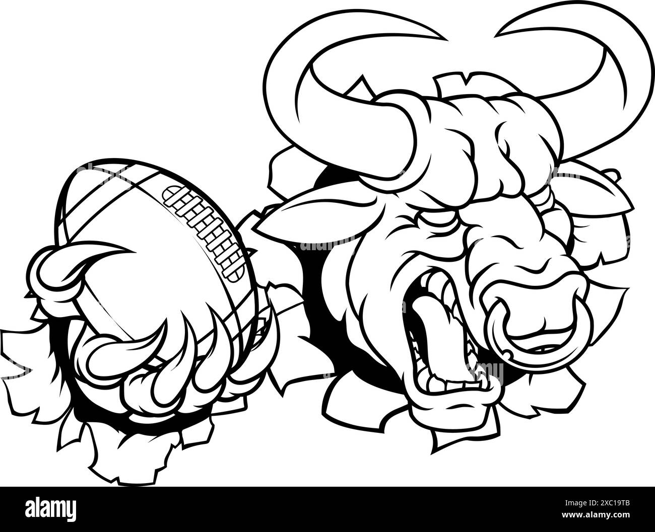 Bull Minotaur Longhorn Cow Fußball Maskottchen Cartoon Stock Vektor