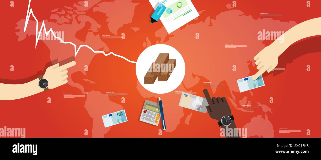 Der Preis für Holzholz sinkt auf dem internationalen Handelsmarkt für Holzholzprodukte billiger Stock Vektor