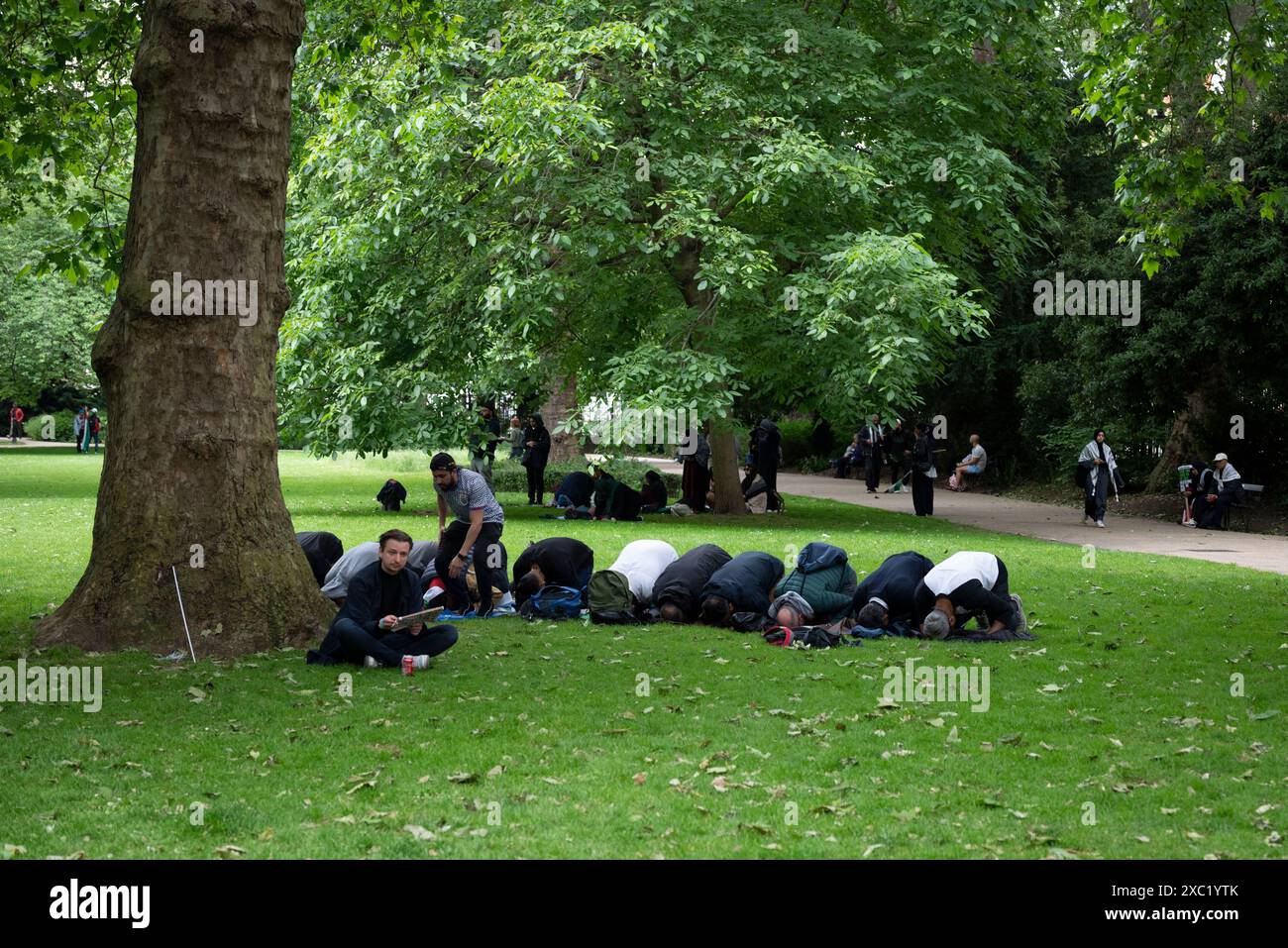 Muslime, die im Lincoln's Inn Fields Park plündern, propalästinensische Proteste in Central London am 08.06.2024, London, England, Großbritannien Stockfoto