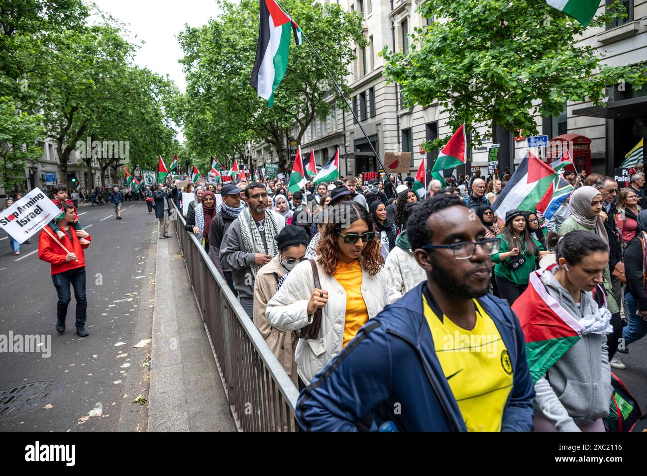 Demonstranten auf Kingsway, propalästinensische Proteste in Zentral-London am 08.06.2024, London, England, Vereinigtes Königreich Stockfoto