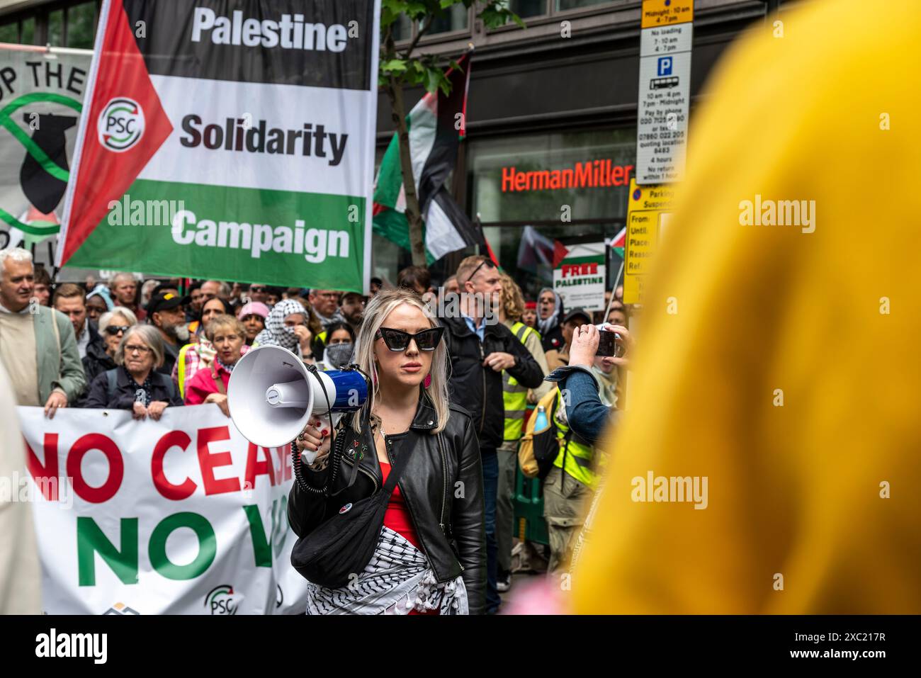 Nein Waffenruhe kein Frieden, Aufruf, nicht für die Labour Party zu stimmen, propalästinensische Proteste in Zentral-London am 08.06.2024, London, England, Großbritannien Stockfoto