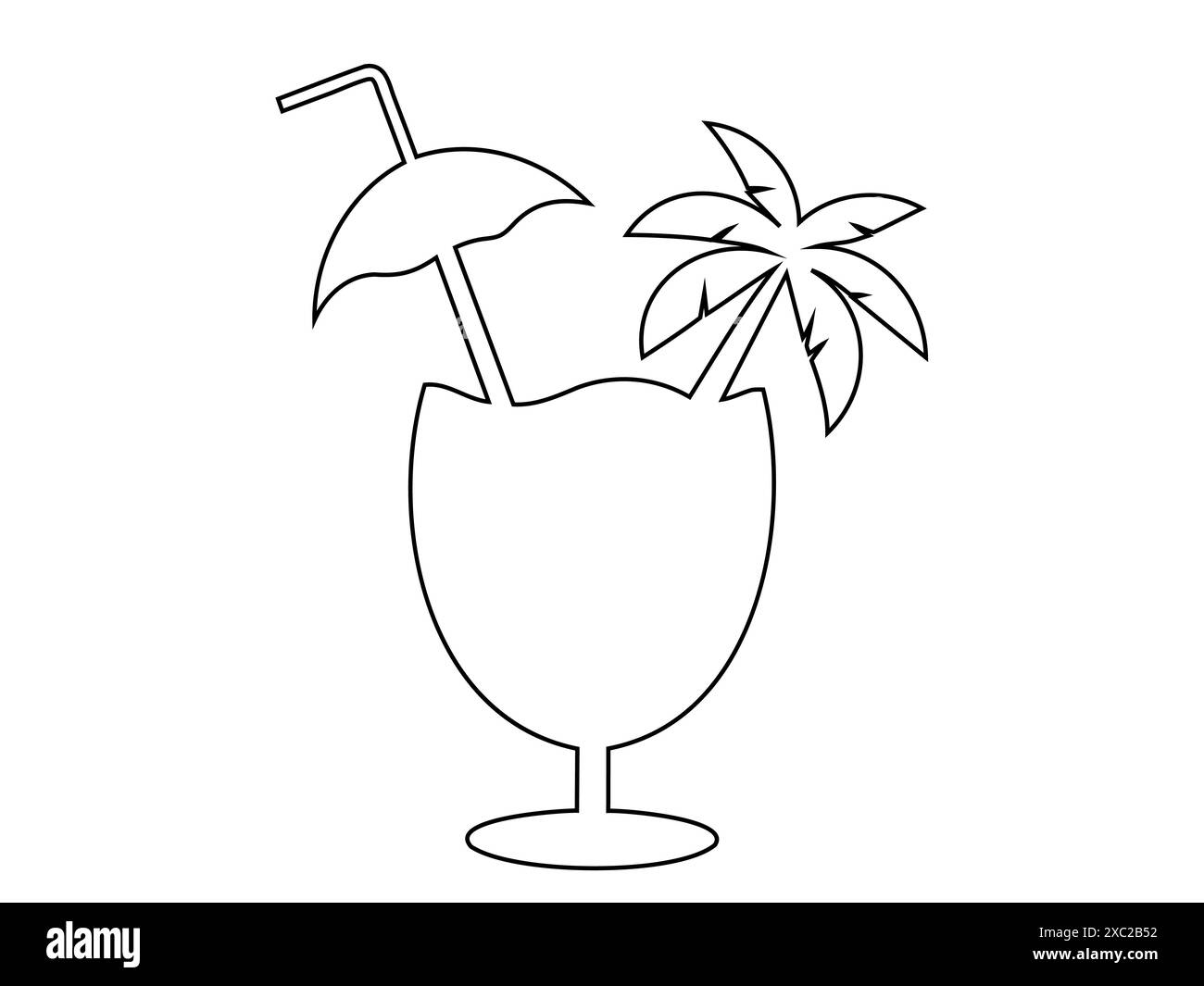 Design tropischer Cocktails. Getränke am Strand. Schwarze Illustration isoliert auf weißem Hintergrund. Druck, Logo, Piktogramm, Designelemente, Färbung Stock Vektor